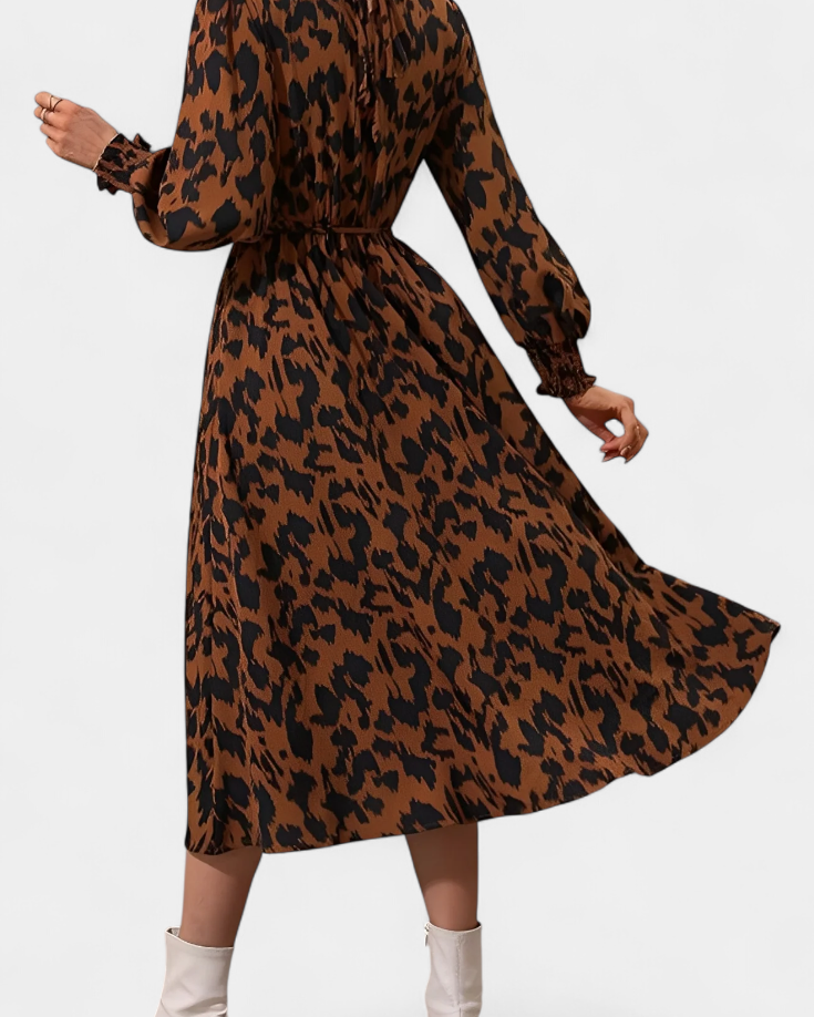 Nerin Vestido A-Line de Leopardo con Cintura Ajustable