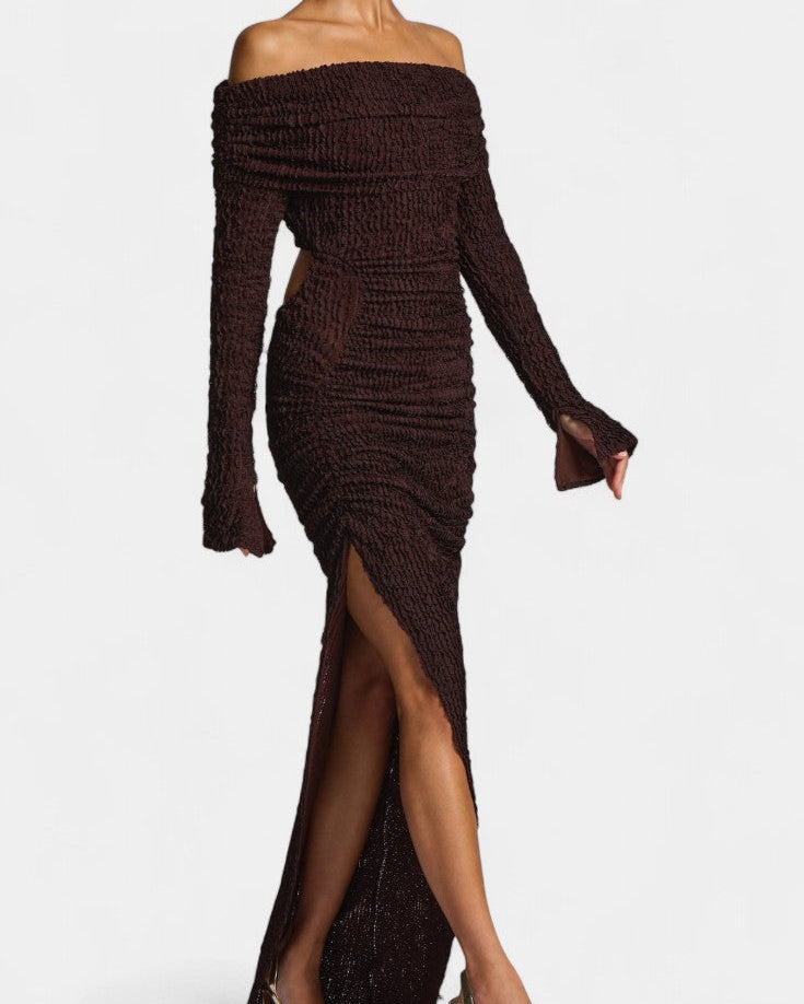 Fiammetta Vestido Maxi Ruchado con Corte y Abertura Alta