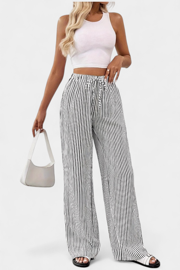 Sabrina | Pantalones Rectos Ligeros con Cintura Ajustable a Rayas