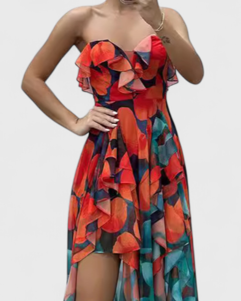 Andy | Vestido Maxi Sin Mangas con Capas de Volantes y Abertura Gradiente