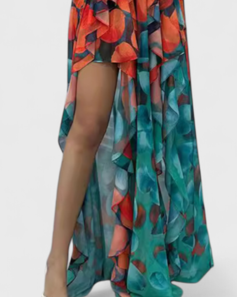 Andy | Vestido Maxi Sin Mangas con Capas de Volantes y Abertura Gradiente