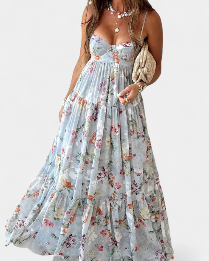 Neha Vestido Floral con Espalda Abierta y Tirantes Finos