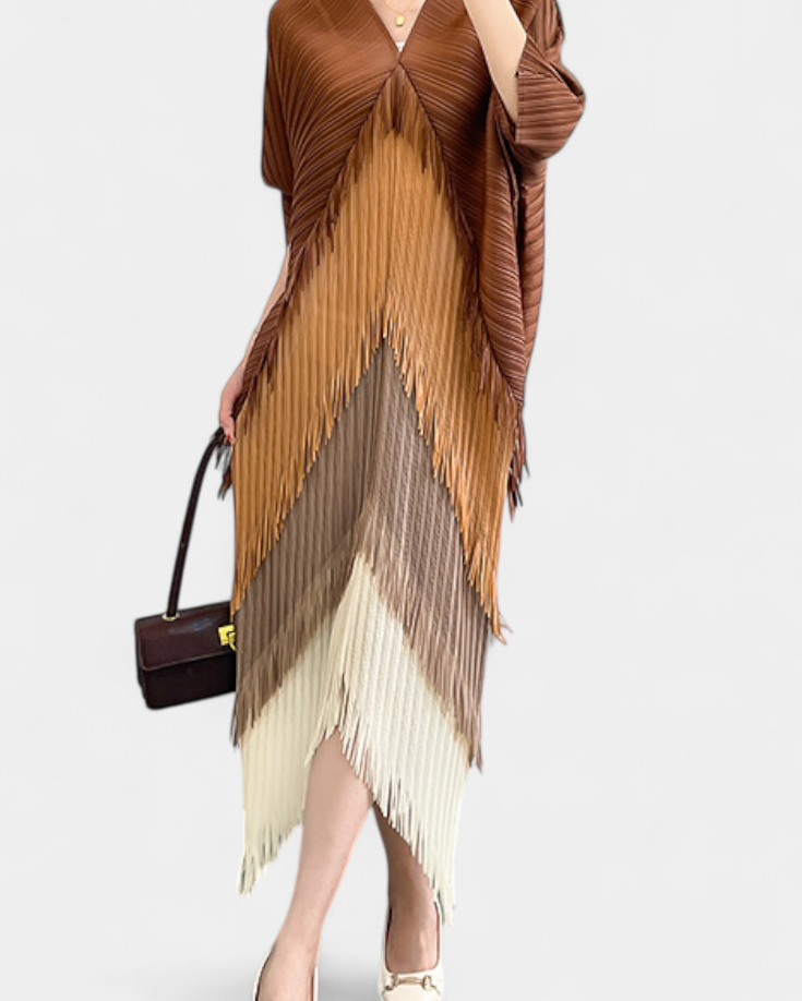 Andalusia Vestido con Borlas y Bloques de Color Contrastantes