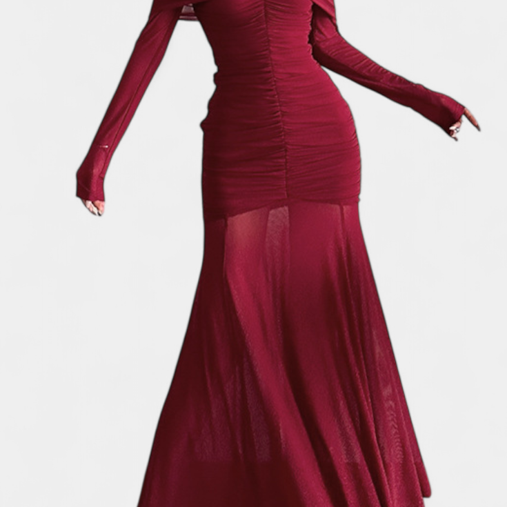 Cornella Vestido Maxi Strapless con Fruncidos Esculturales