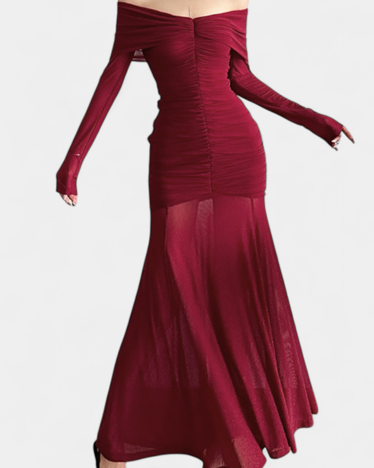 Cornella Vestido Maxi Strapless con Fruncidos Esculturales