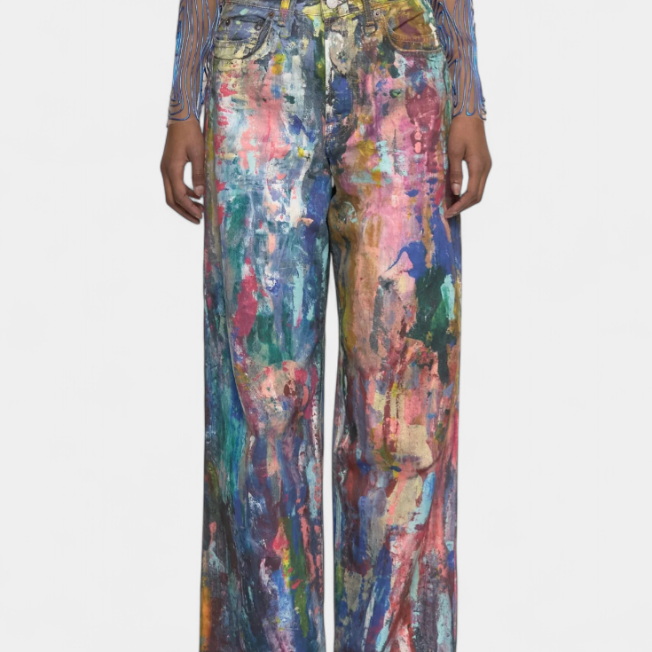 Rana | Pantalones Vaqueros de Pierna Ancha con Estampado Artístico