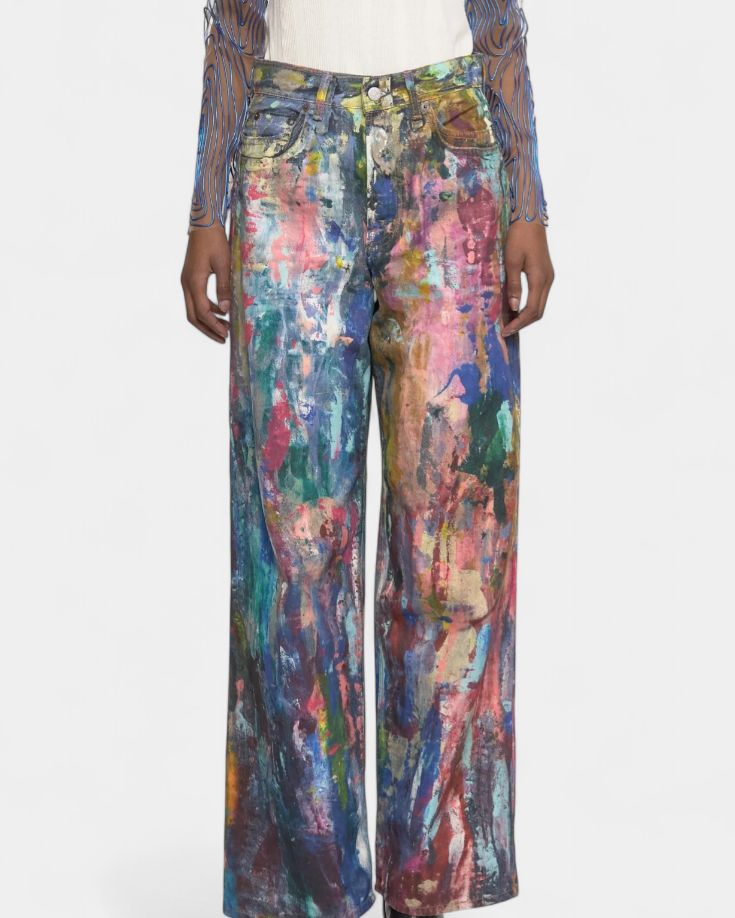 Rana | Pantalones Vaqueros de Pierna Ancha con Estampado Artístico