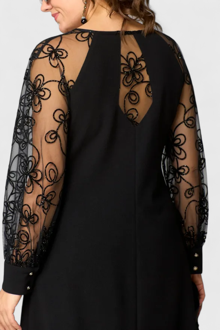 Bellezza Vestido de Encaje con Mangas Largas y Escote Redondo
