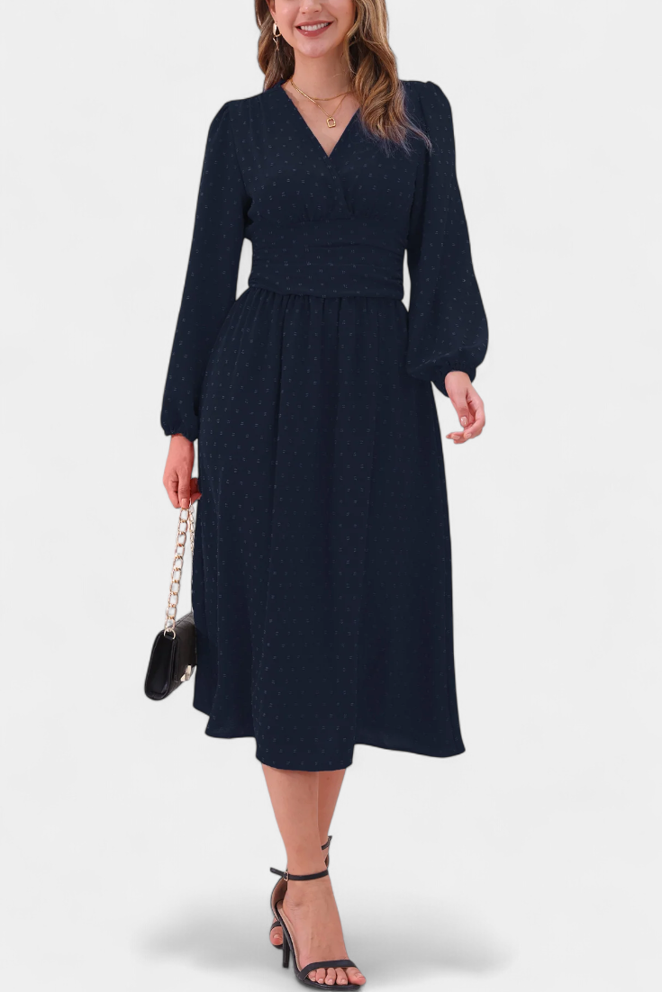 Faela Vestido Midi de Oficina con Lunares Suizos