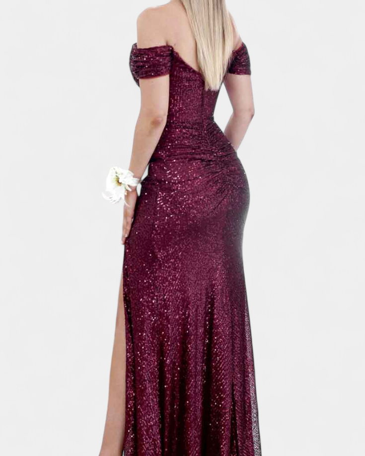 Molinas Vestido de Sirena Off-Shoulder con Lentejuelas