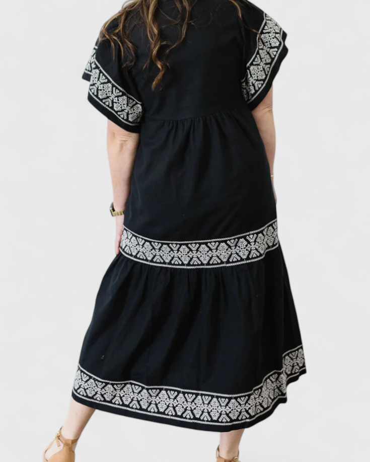 Allona Vestido Maxi Boho con Escote en V y Corte Relajado