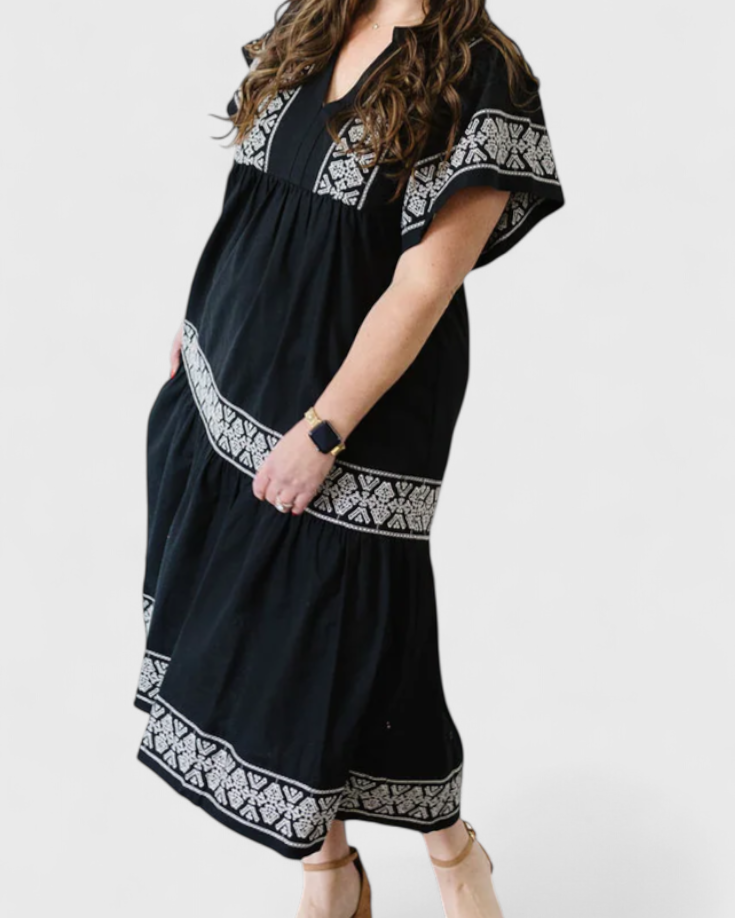 Allona Vestido Maxi Boho con Escote en V y Corte Relajado