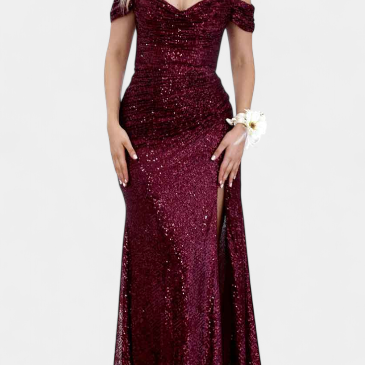 Molinas Vestido de Sirena Off-Shoulder con Lentejuelas