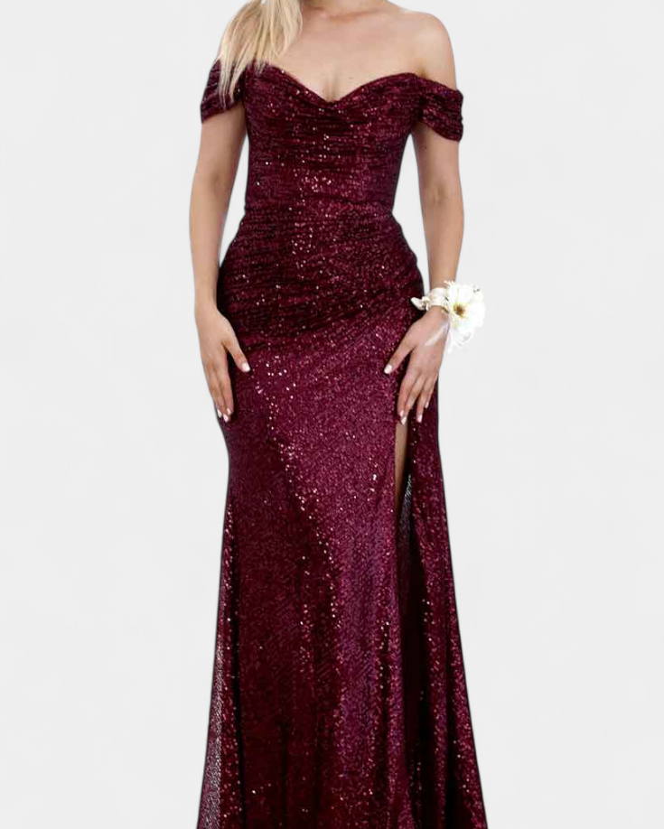 Molinas Vestido de Sirena Off-Shoulder con Lentejuelas