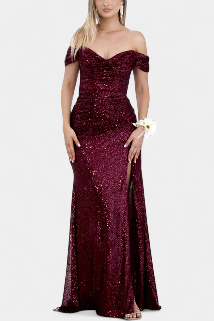 Molinas Vestido de Sirena Off-Shoulder con Lentejuelas
