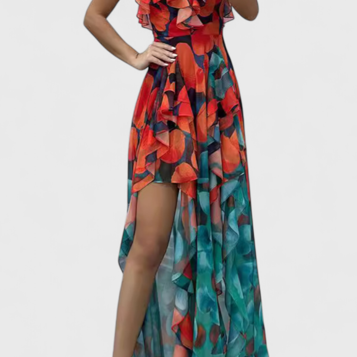 Andy | Vestido Maxi Sin Mangas con Capas de Volantes y Abertura Gradiente