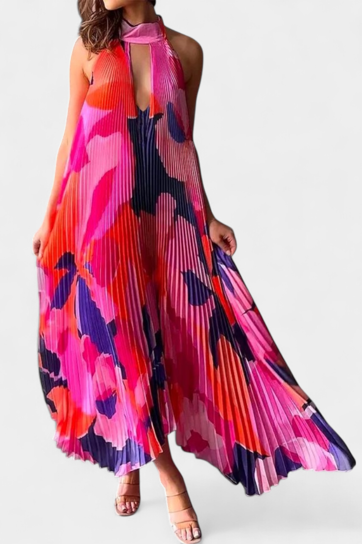 Gisella Vestido Largo Plisado con Escote Halter y Movimiento Elegante