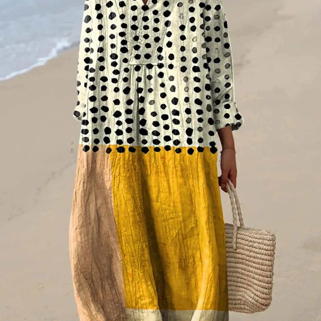 Vestido Flowy de Arte Acuarela con Puntos en Color Amarillo para Mujeres