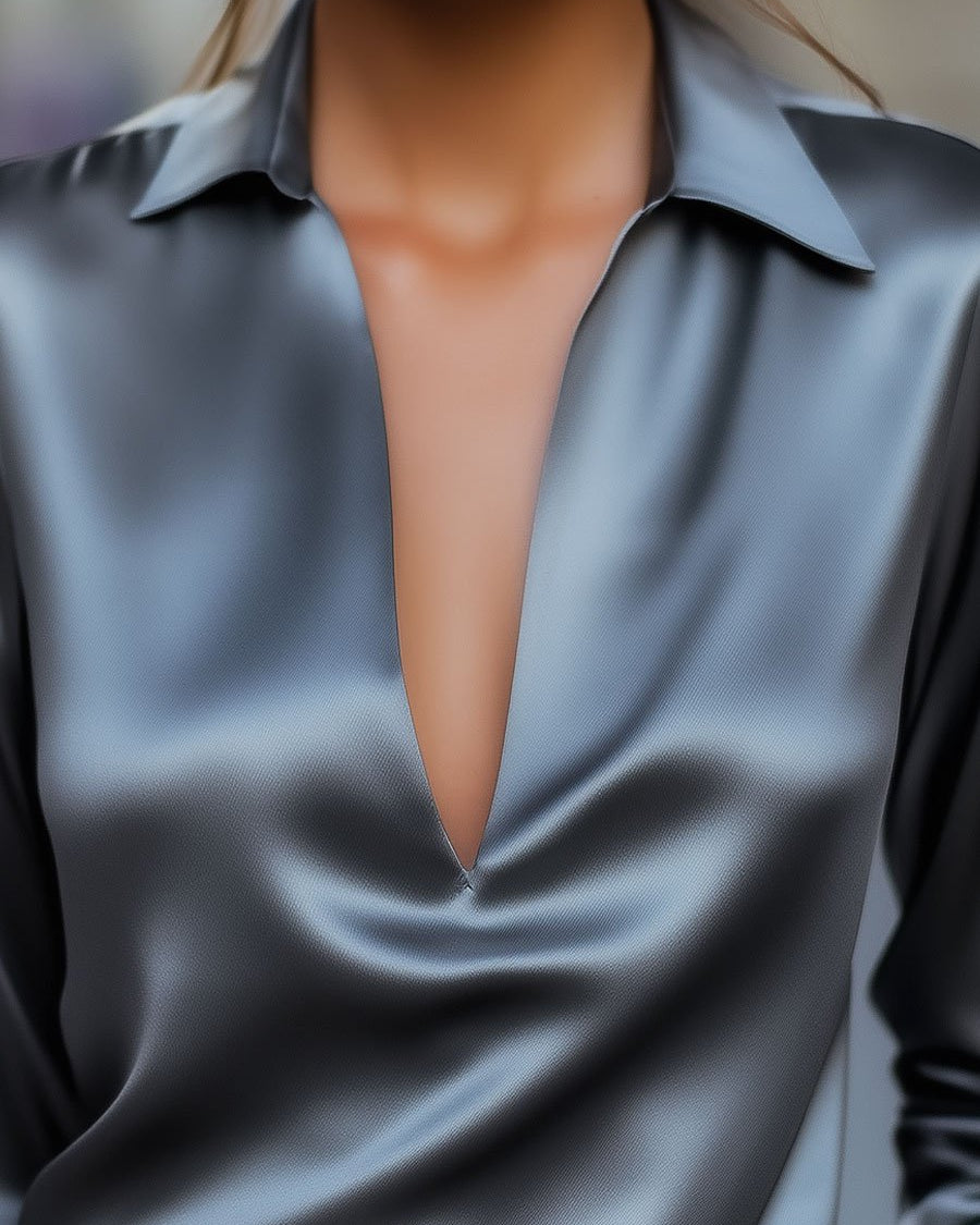 Lucía | Blusa satinada para mujer con cuello en V de primavera
