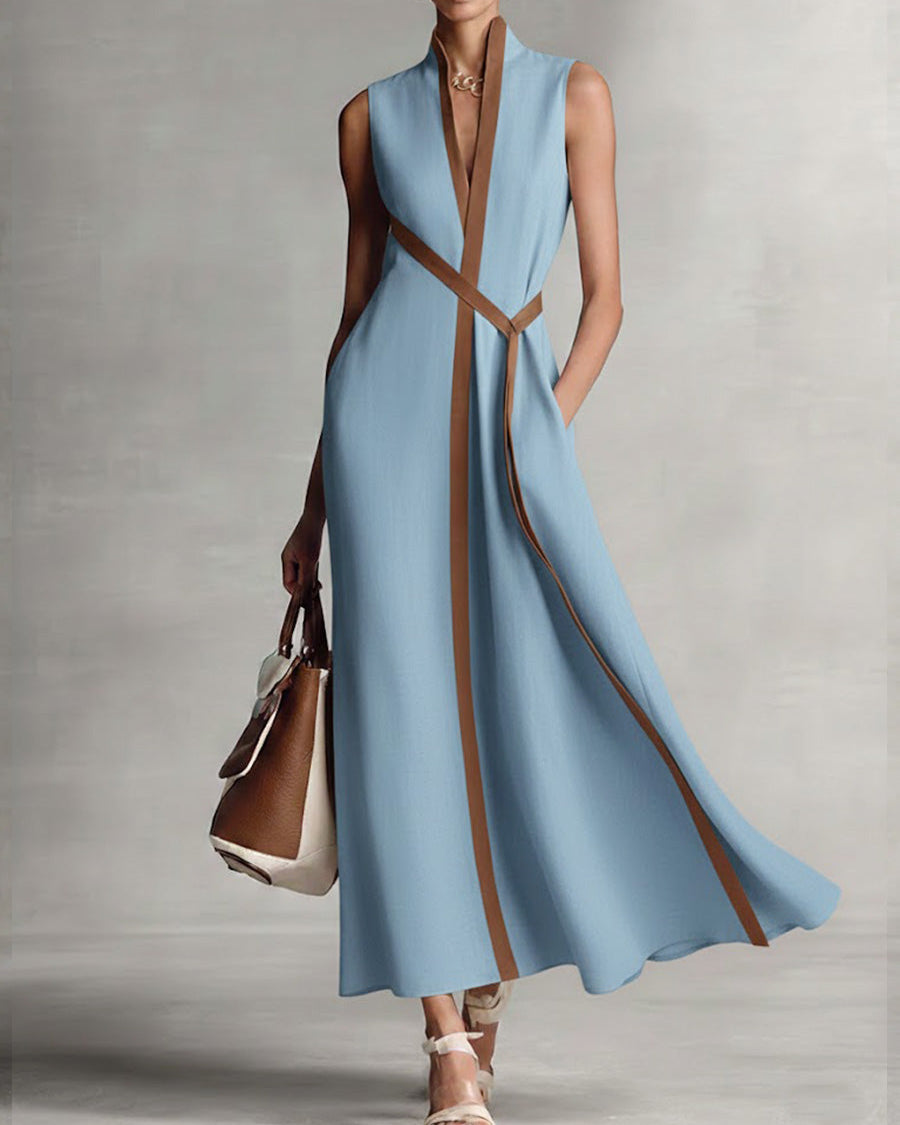 Vestido Midi de Lino con Cuello Alto