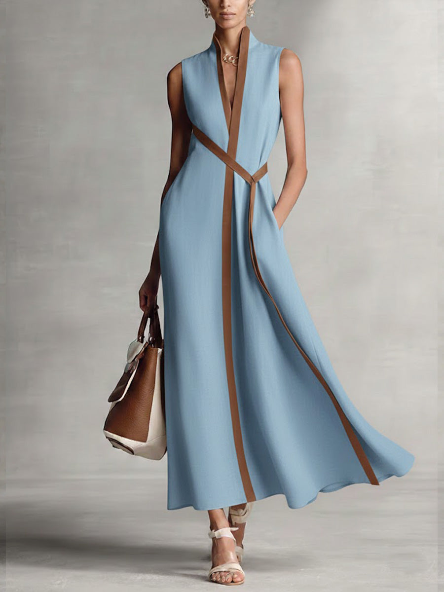 Vestido Midi de Lino con Cuello Alto