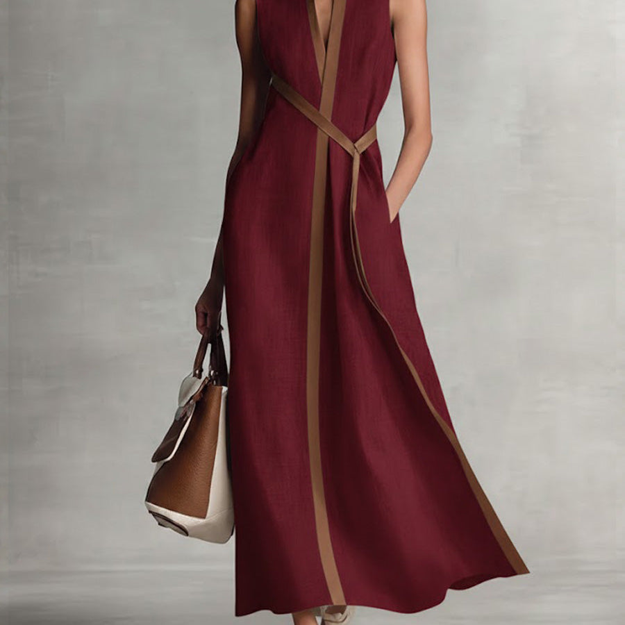 Vestido Midi de Lino con Cuello Alto