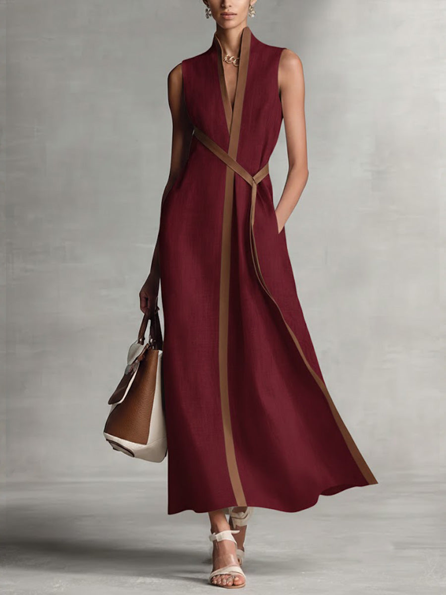 Vestido Midi de Lino con Cuello Alto