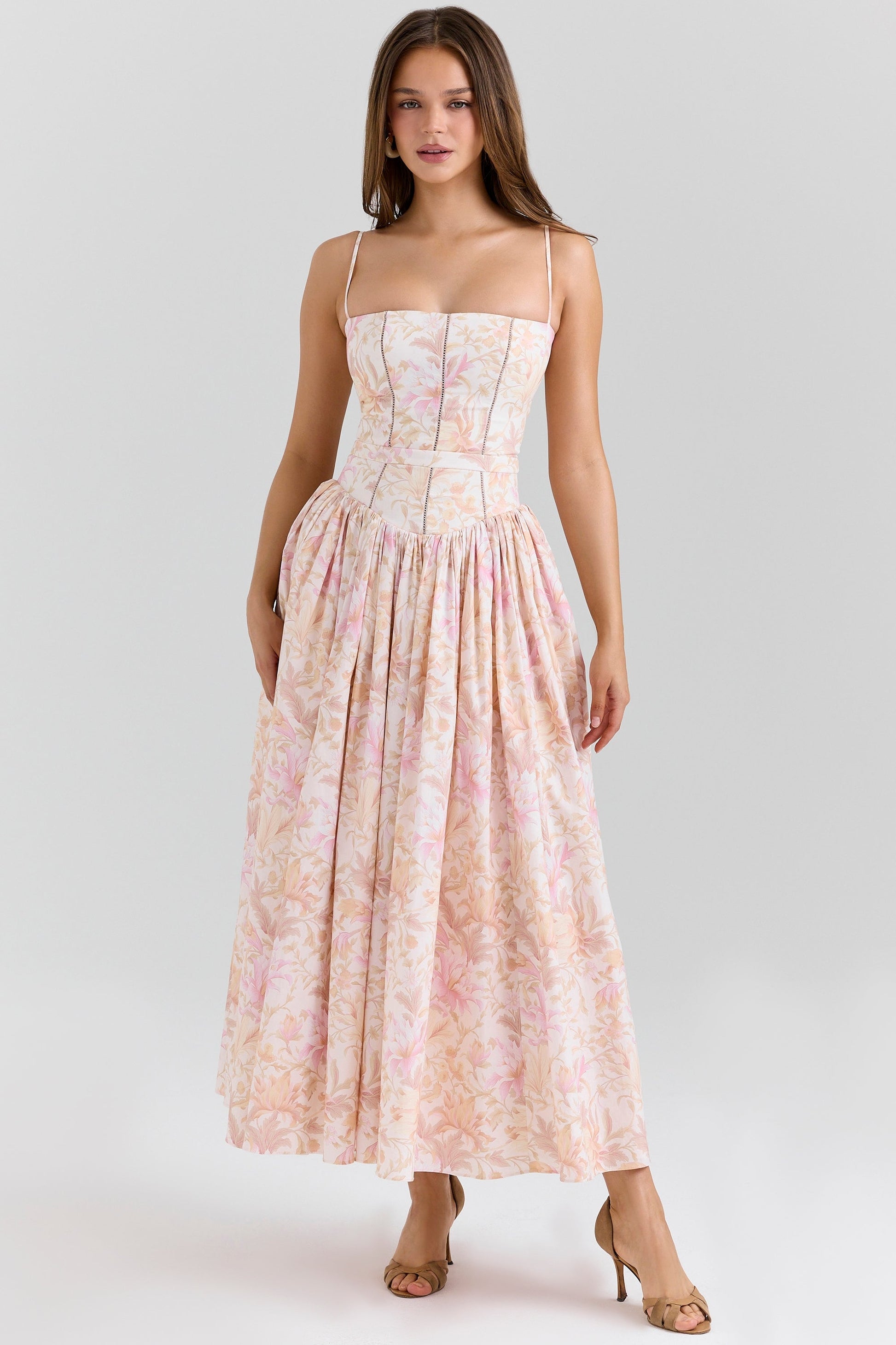 Daisy | Vestido Midi de Flores con Cintura Recolectada