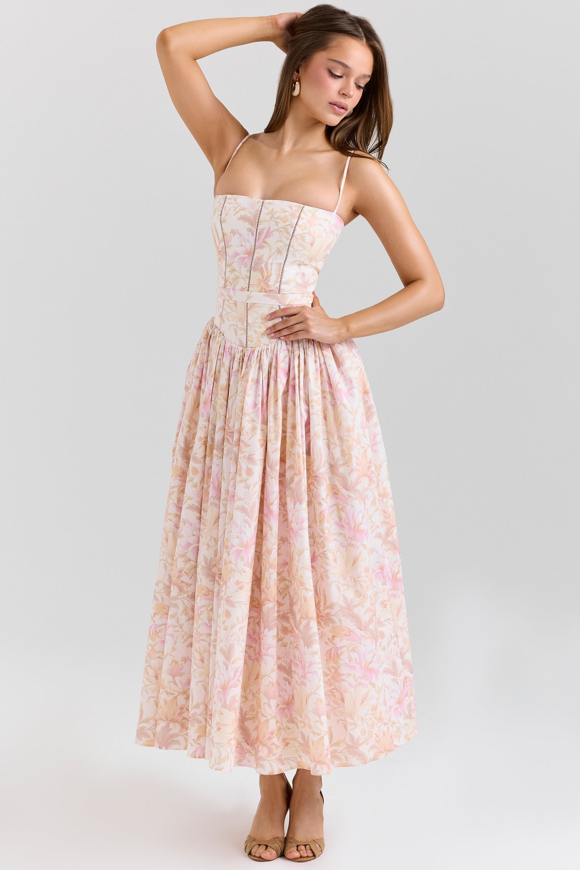 Daisy | Vestido Midi de Flores con Cintura Recolectada
