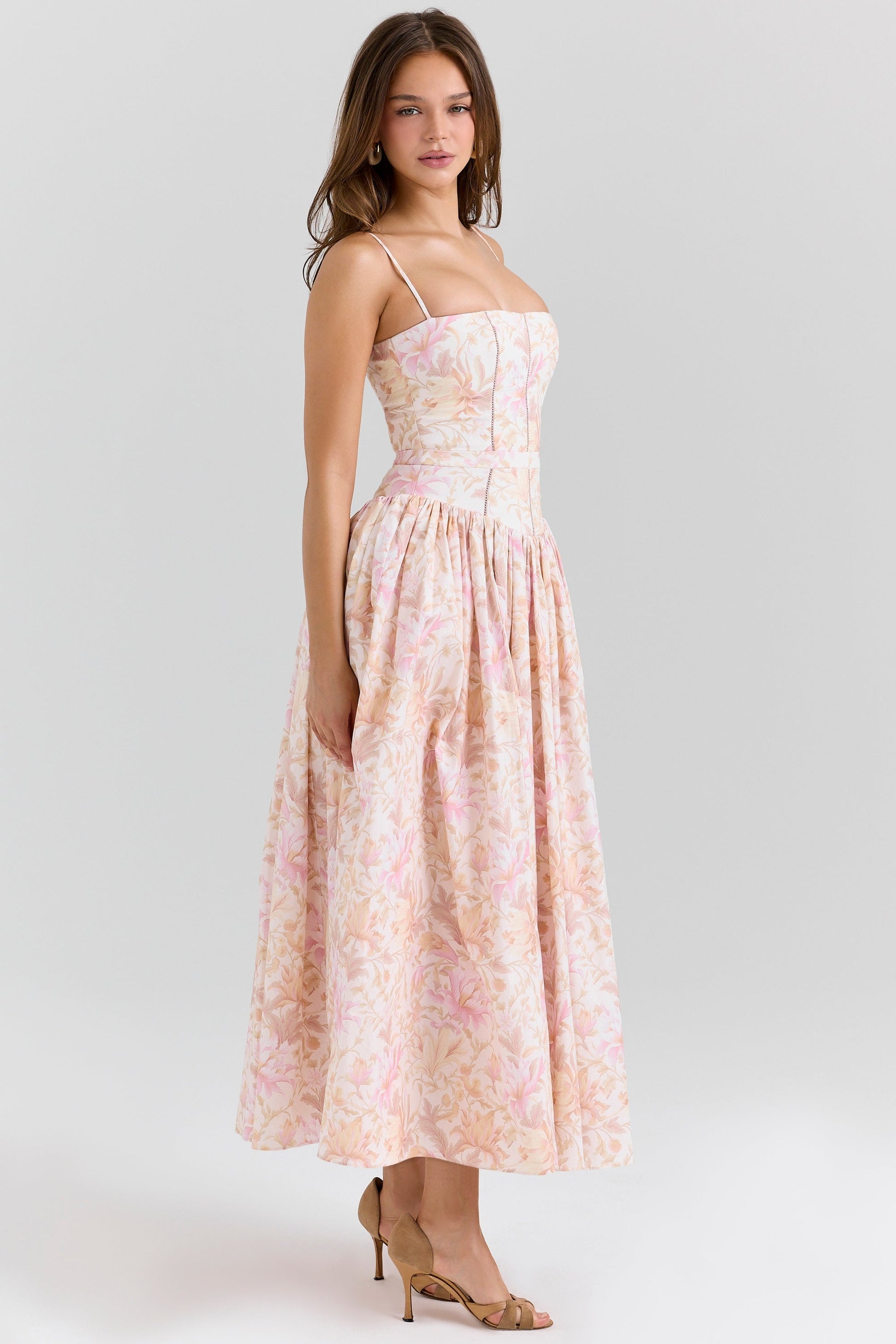 Daisy | Vestido Midi de Flores con Cintura Recolectada