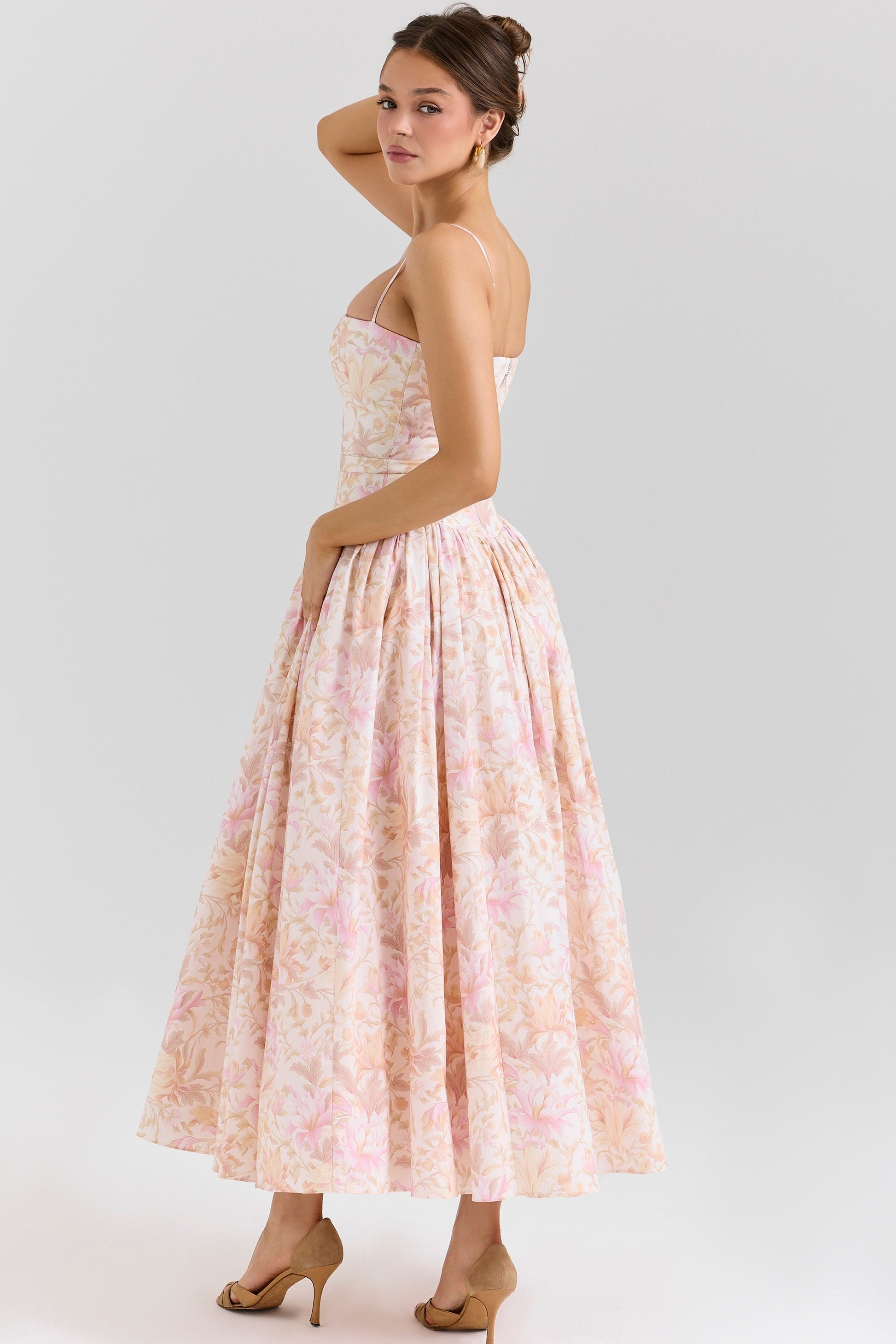 Daisy | Vestido Midi de Flores con Cintura Recolectada