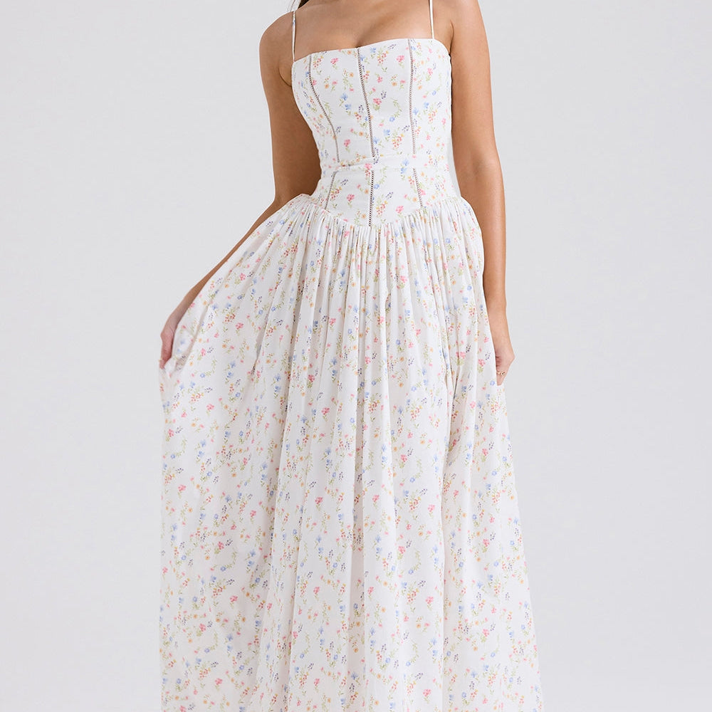 Daisy | Vestido Midi de Flores con Cintura Recolectada