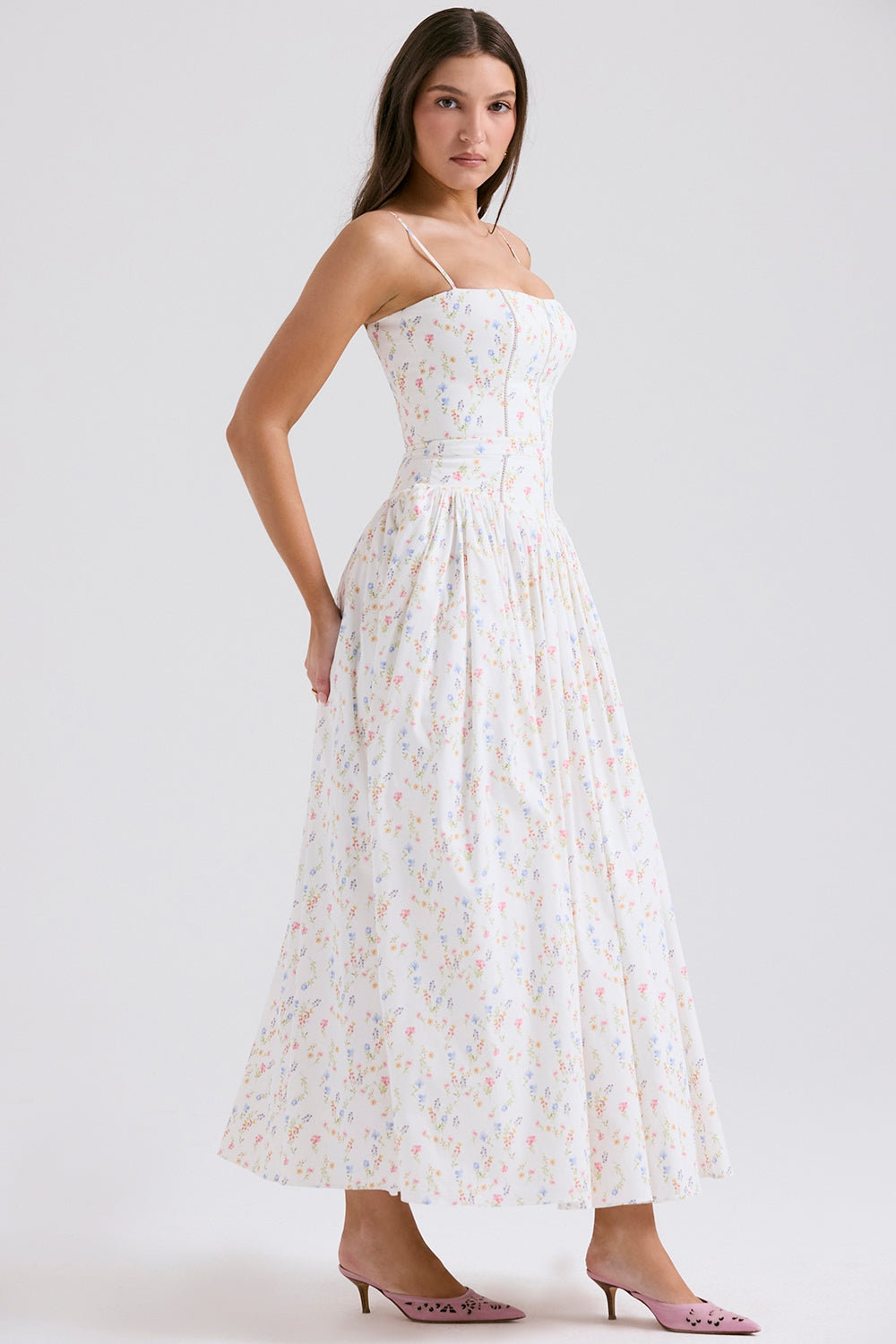 Daisy | Vestido Midi de Flores con Cintura Recolectada