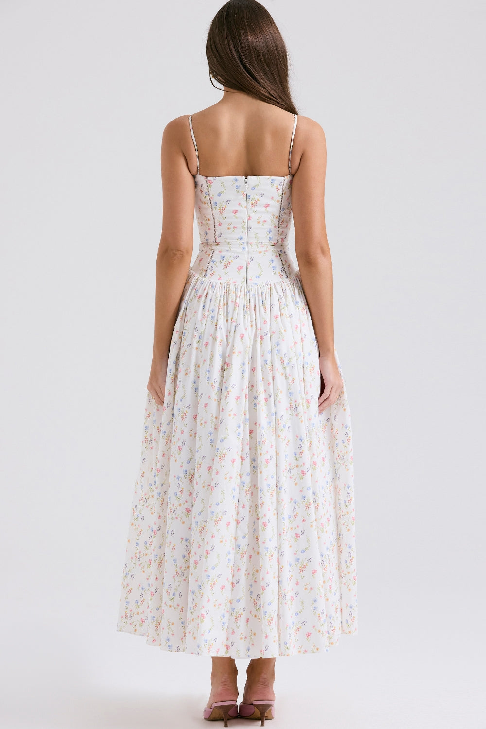 Daisy | Vestido Midi de Flores con Cintura Recolectada
