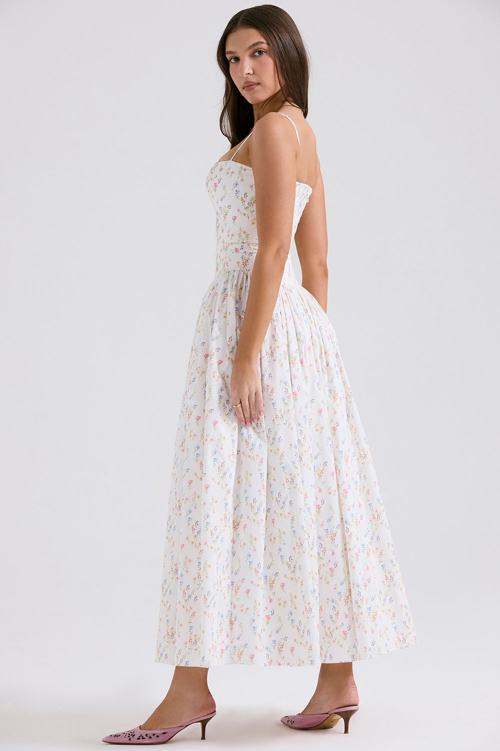 Daisy | Vestido Midi de Flores con Cintura Recolectada