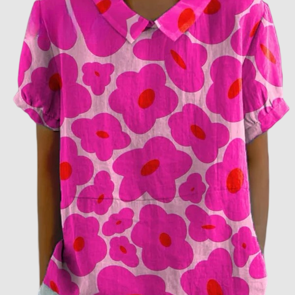Odessa | Camisa Casual de Algodón para Mujer con Patrón Floral Rosa Vibrante