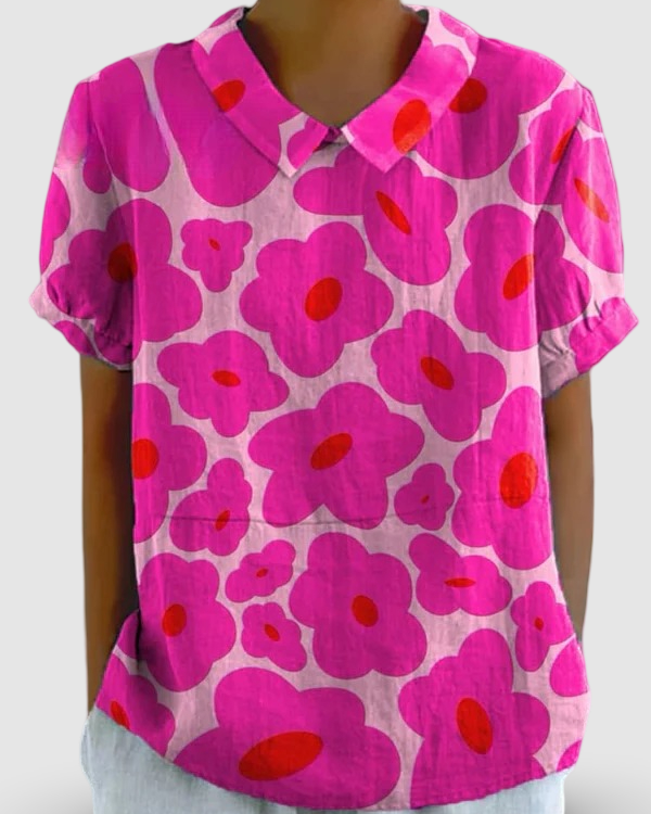 Odessa | Camisa Casual de Algodón para Mujer con Patrón Floral Rosa Vibrante