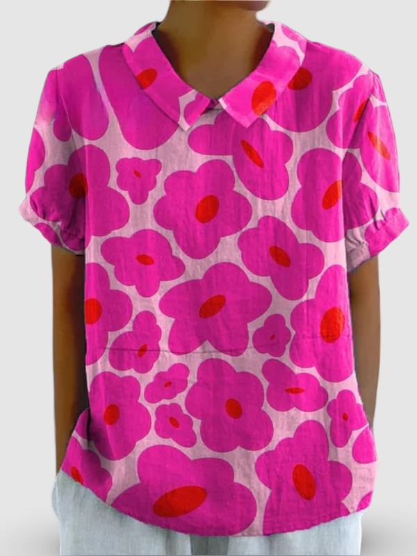 Odessa | Camisa Casual de Algodón para Mujer con Patrón Floral Rosa Vibrante