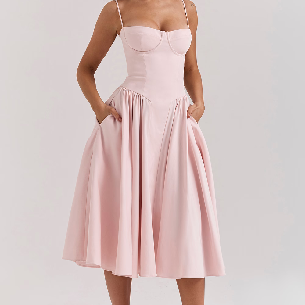Felicity Vestido Midi Corsé Sin Mangas