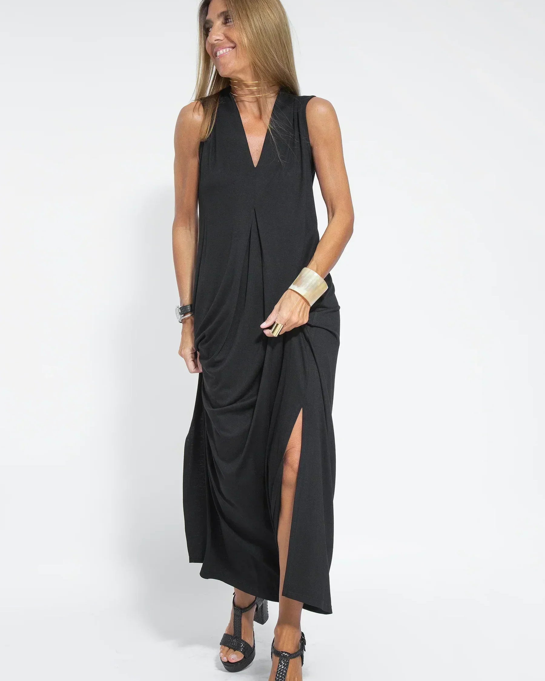 Vestido Esbelto Elevado Margarita con Chal Ocasional