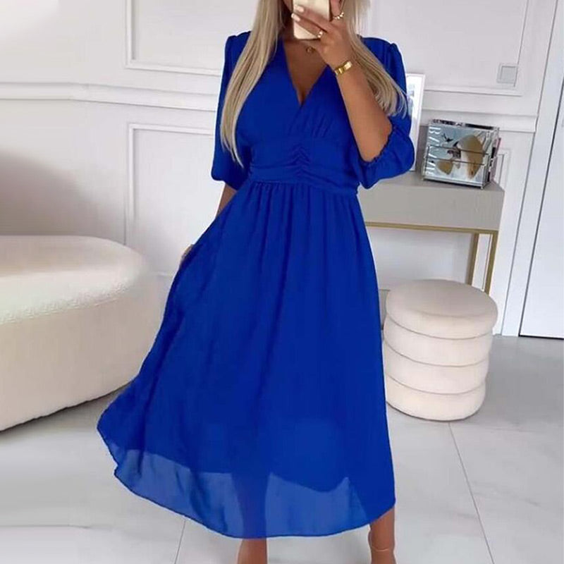 Svana - Vestido de chiffon ligero con escote en V