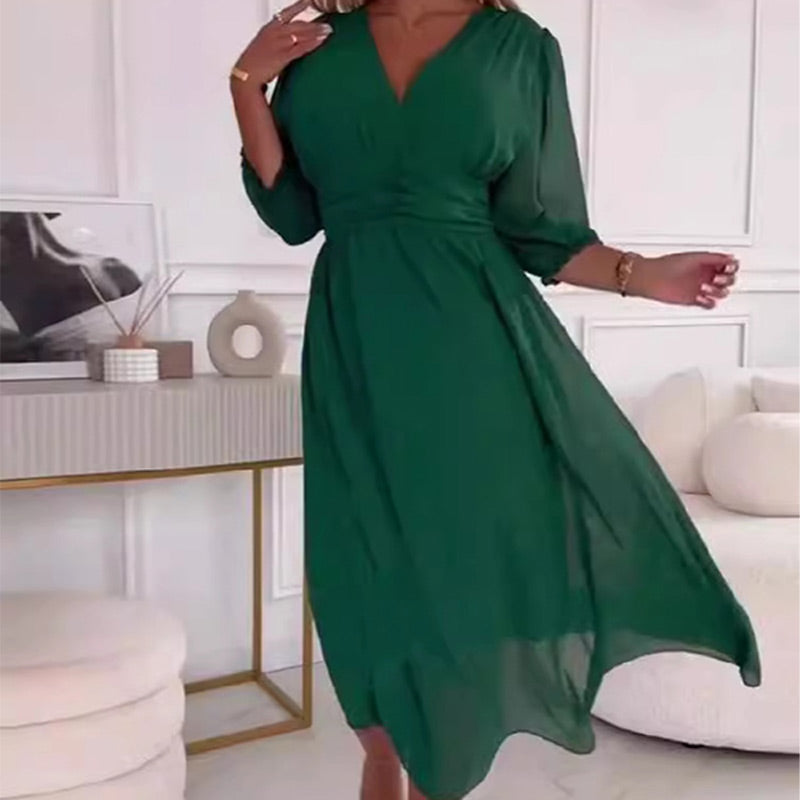 Svana - Vestido de chiffon ligero con escote en V