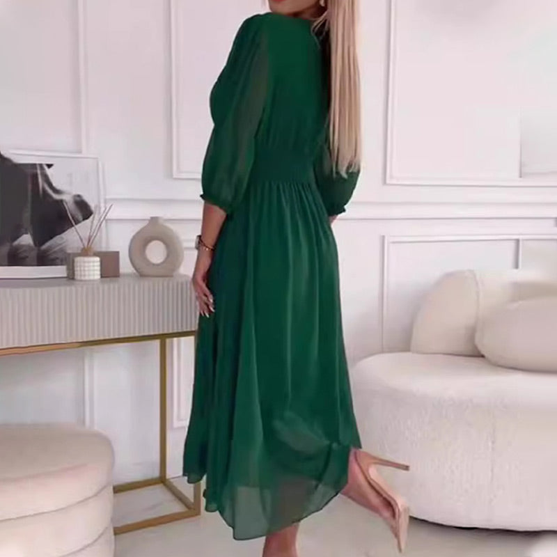 Svana - Vestido de chiffon ligero con escote en V