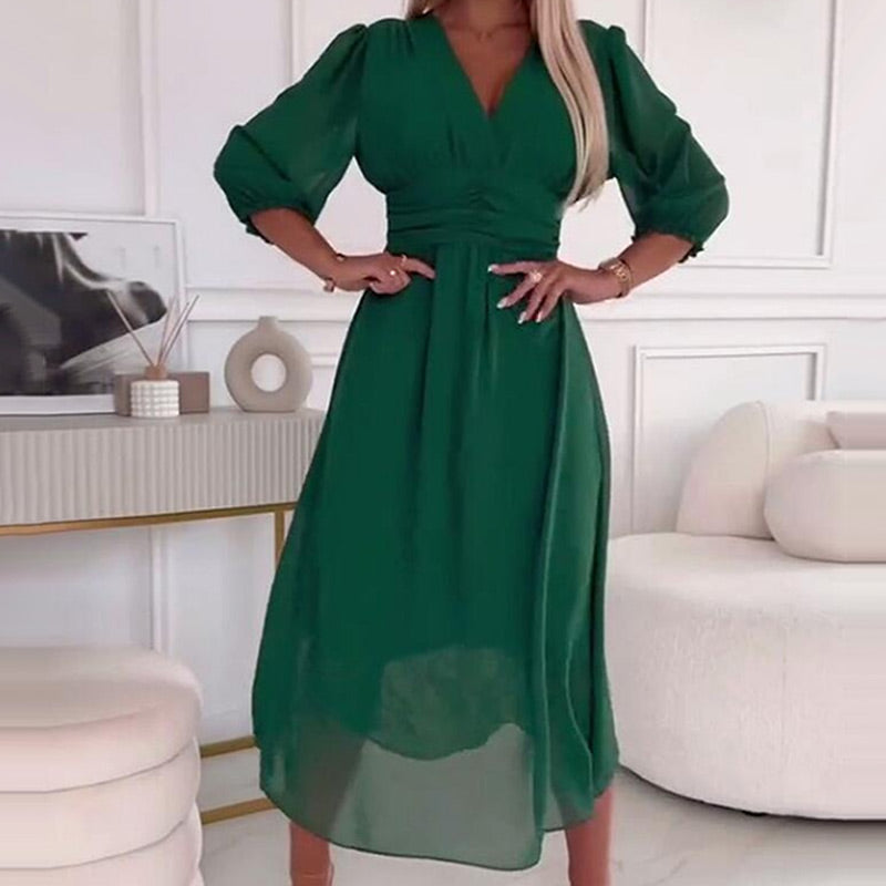 Svana - Vestido de chiffon ligero con escote en V