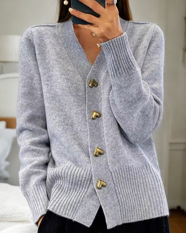 Birgit - Cárdigan elegante con botones en forma de corazón
