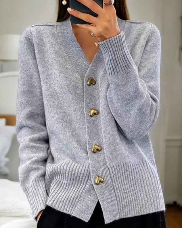 Birgit - Cárdigan elegante con botones en forma de corazón