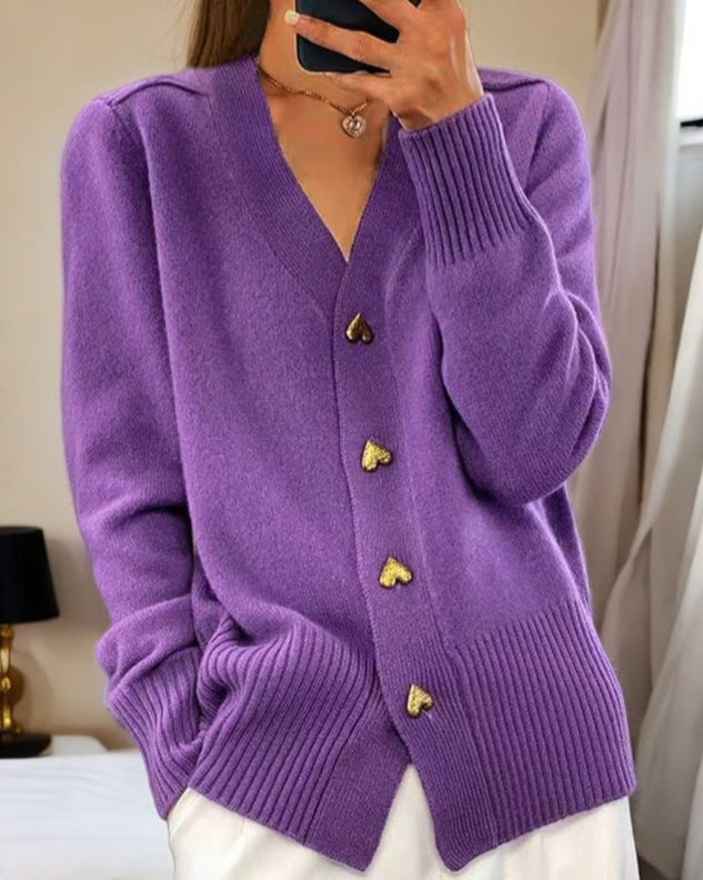 Birgit - Cárdigan elegante con botones en forma de corazón
