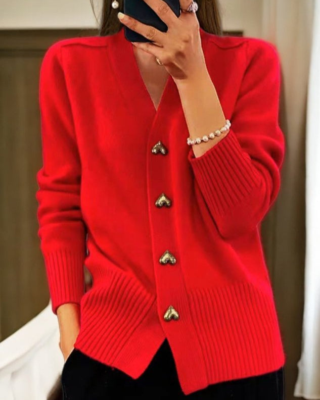 Birgit - Cárdigan elegante con botones en forma de corazón
