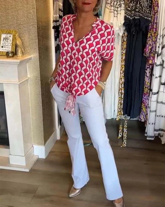 Audrey | Top Casual con Estampado y Escote en V