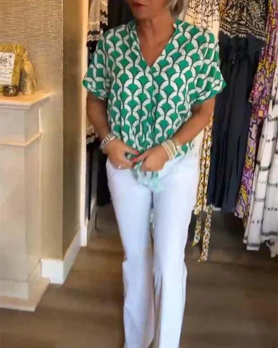 Audrey | Top Casual con Estampado y Escote en V